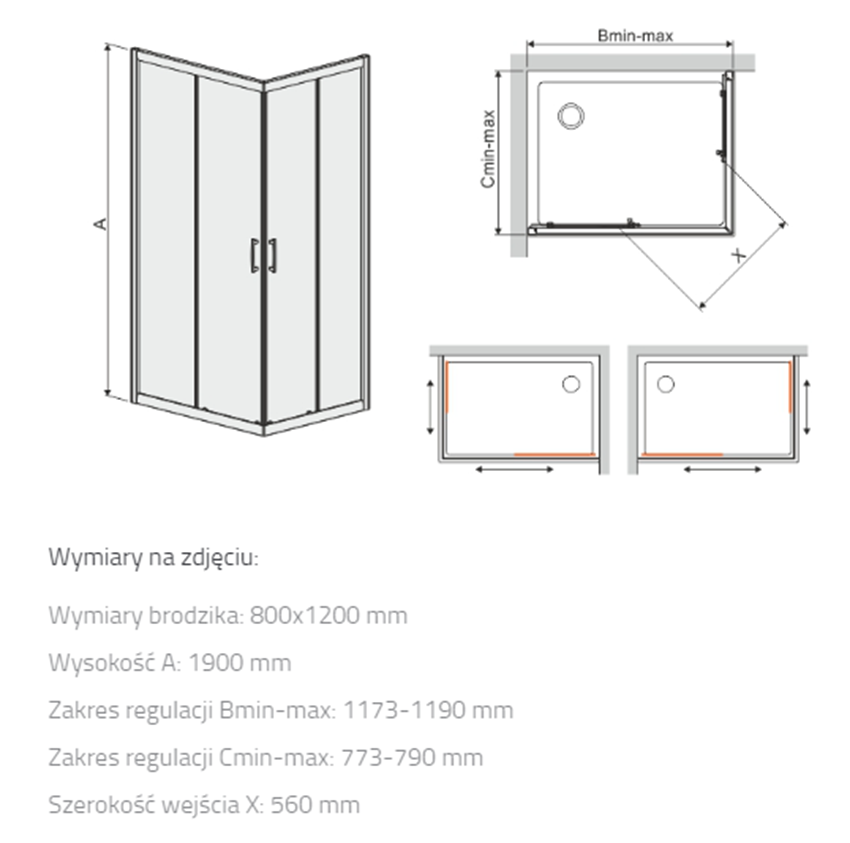 Kabina prysznicowa Sanplast TX 600-271-0210-38-501 rys techniczny