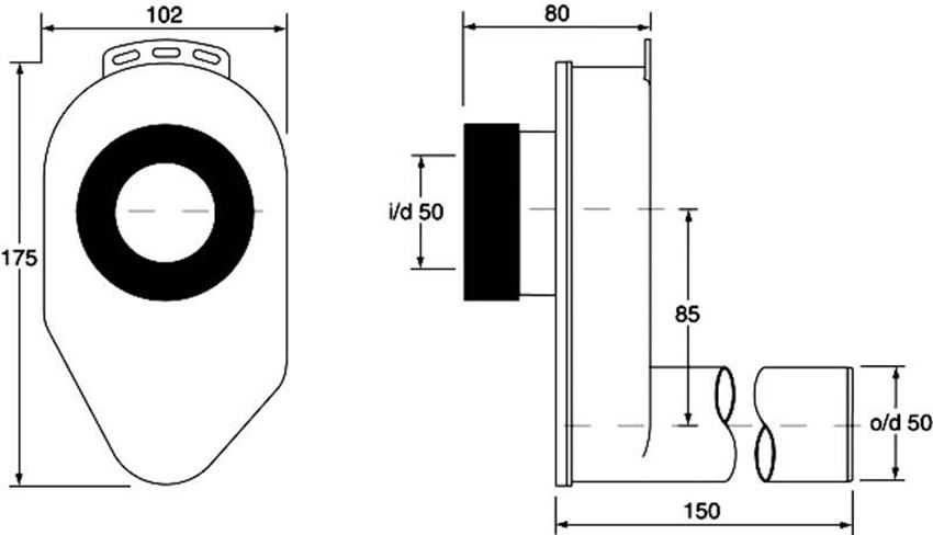 Syfon pisuarowy podtynkowy 5x5 cm z odejściem poziomym McAlpine