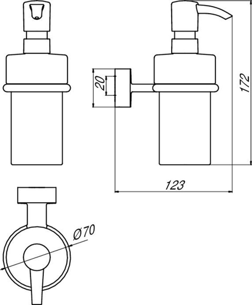 Dozownik do mydła w płynie Emco Rondo2 rysunek techniczny