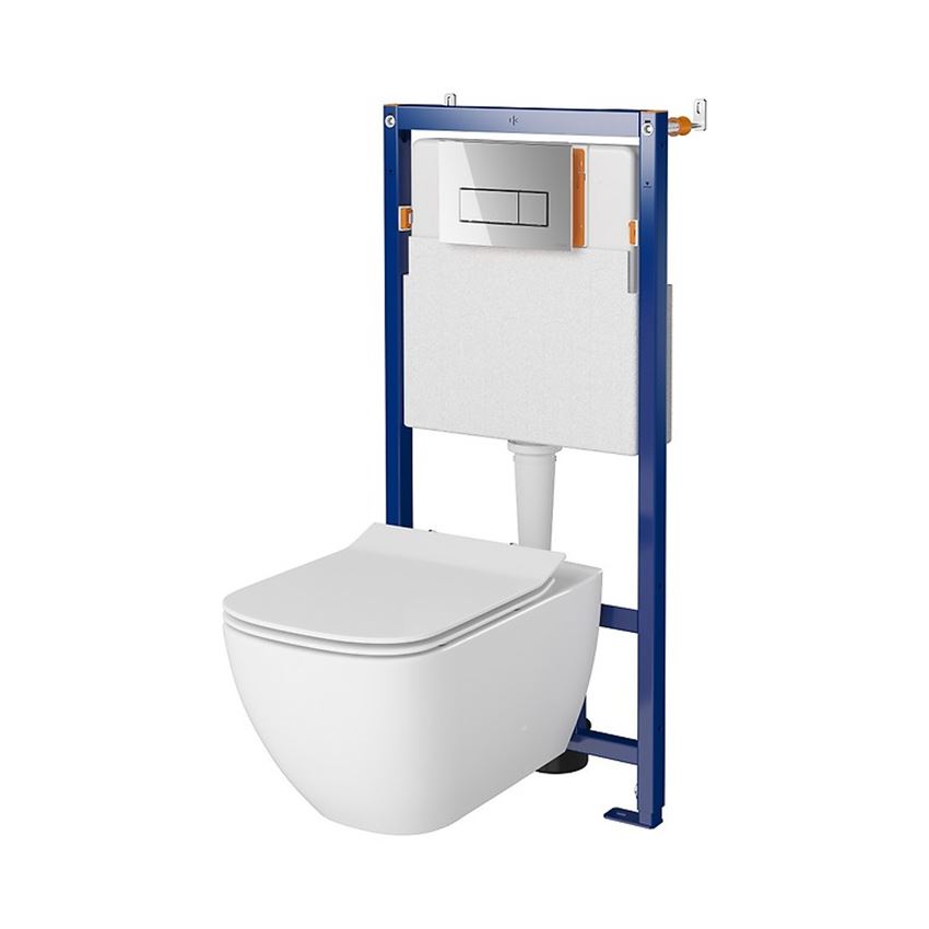 Stelaż podtynkowy do WC z miską Virgo CleanOn i przyciskiem Opti B1 chrom błyszczący Cersanit Tech Line Opti