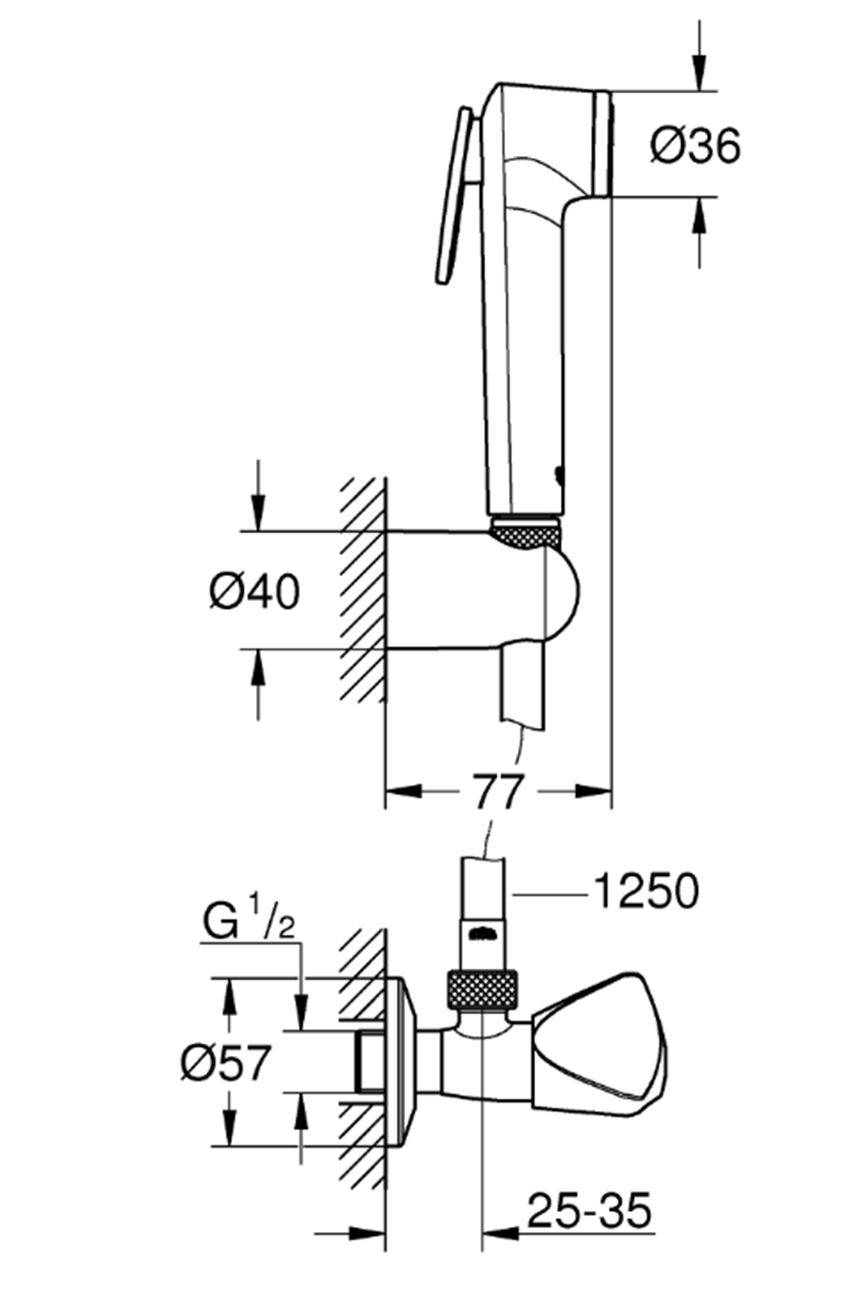 Zestaw z uchwytem Grohe Tempesta-F Trigger Spray 30 27514001 rys techniczny
