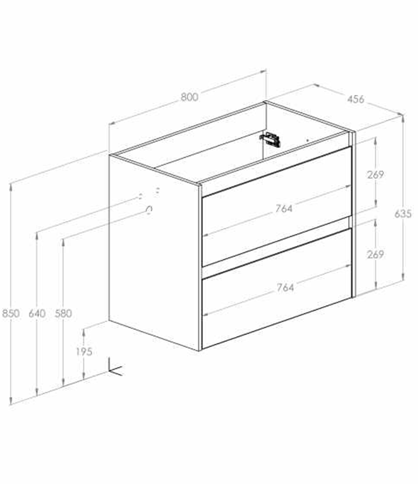 Szafka podumywalkowa 80 cm z 2 szufladami Roca Claudia rysunek