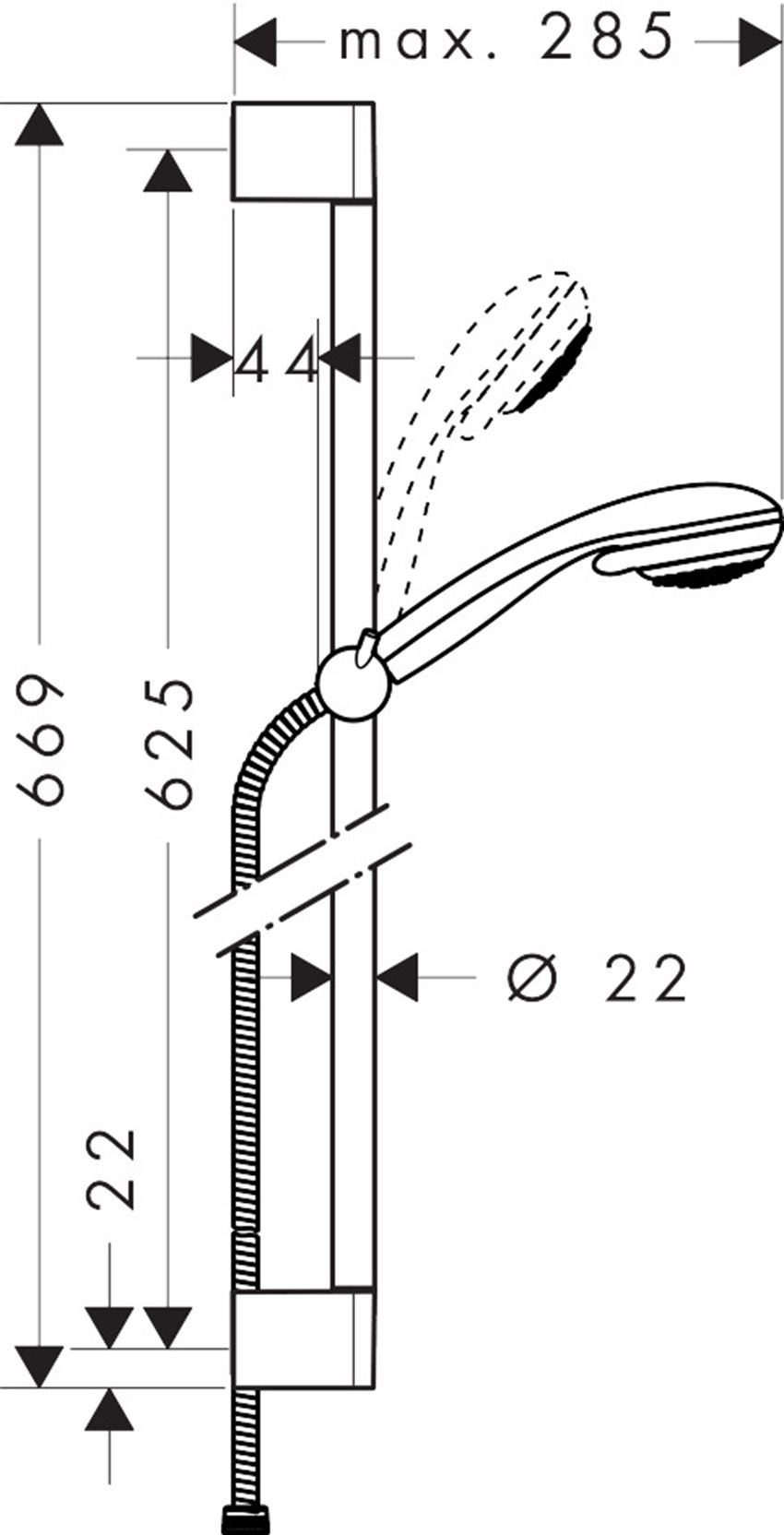 Zestaw prysznicowy Vario z drążkiem 65 cm Hansgrohe Crometta 85 rysunek