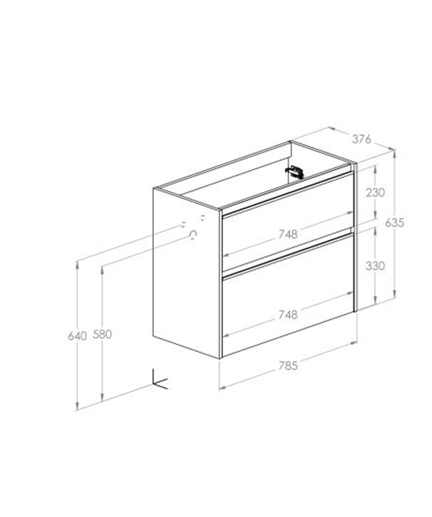 Szafka podumywalkowa Compacto 80 cm z 2 szufladami Roca Gap Pro rysunek