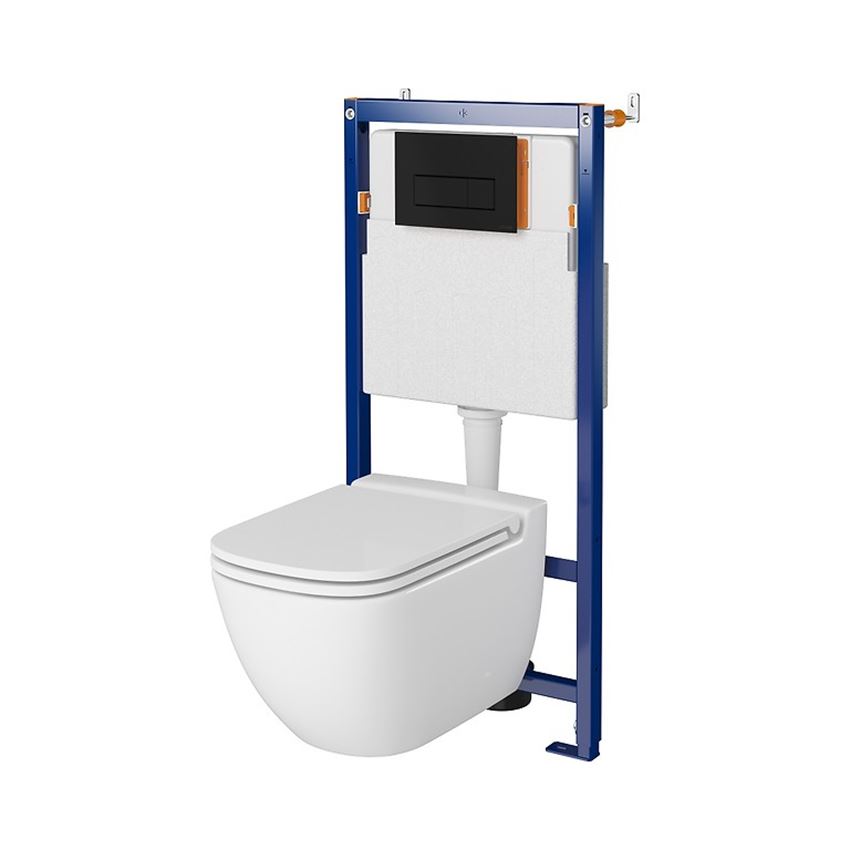 Stelaż podtynkowy do WC z miską Caspia CleanOn i przyciskiem Opti B1 czarny mat Cersanit Tech Line Opti
