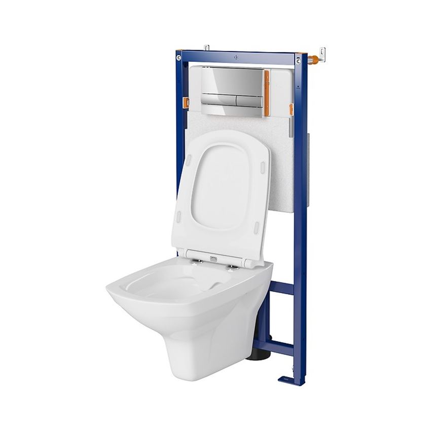 Stelaż podtynkowy do WC z miską Carina CleanOn i przyciskiem Opti A2 chrom błyszczący Cersanit Tech Line Opti