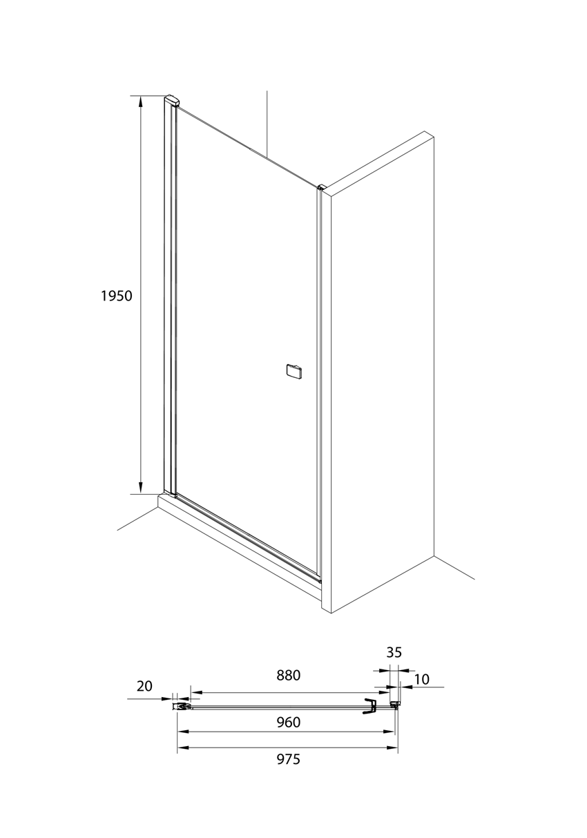 M471001xM.pngRoca Drzwi do wnęki prysznicowej z powłoką MaxiClean 100x195 cm Roca Capital rysunek