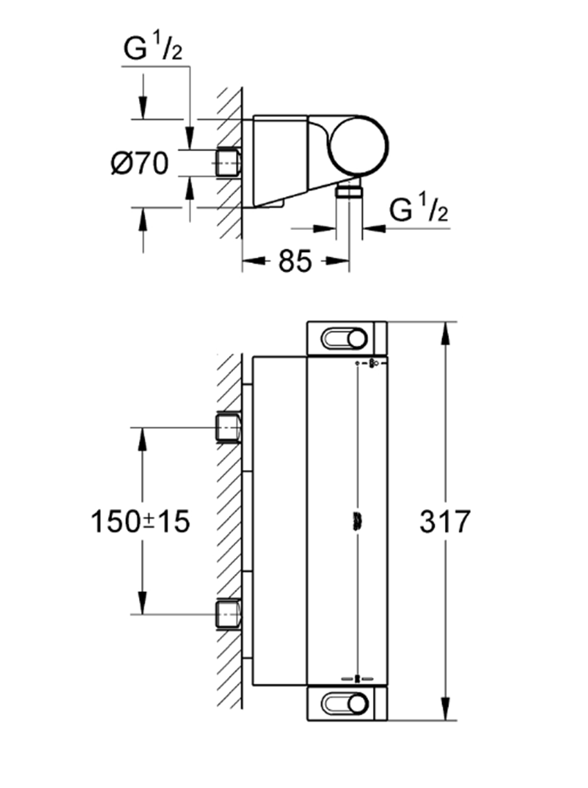 Bateria Grohe Grohtherm 2000 34469001 rys techniczny