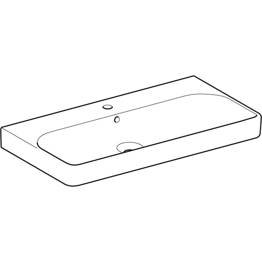 Umywalka ścienna z otworem na baterię z przelewem 90 cm biała Geberit Smyle Square rysunek