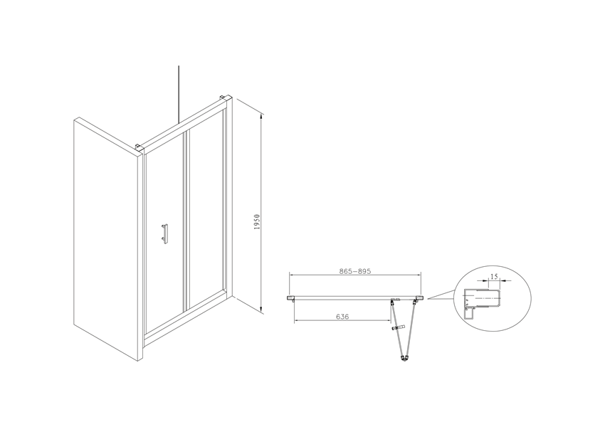 Drzwi skłądane 90x195 cm Roca Town rysunek techniczny