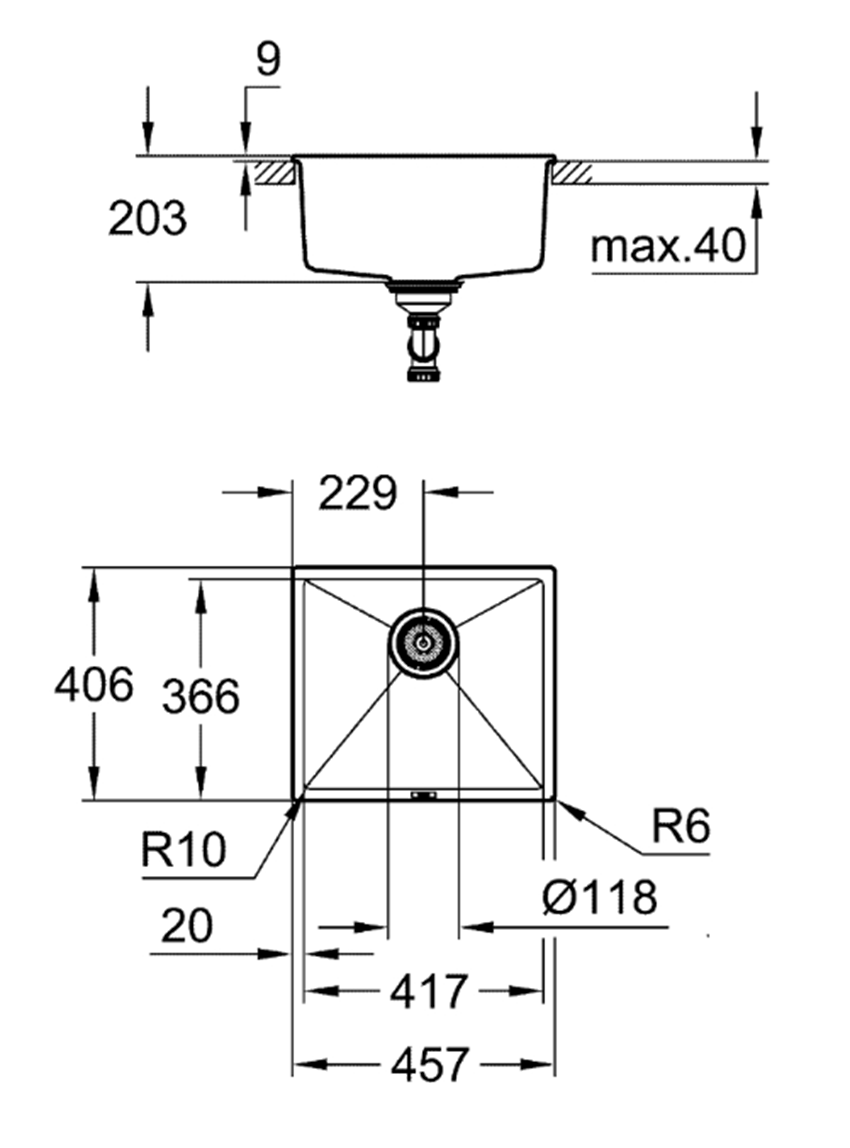 Zlewozmywak Grohe K700U 31653AP0 rys techniczny