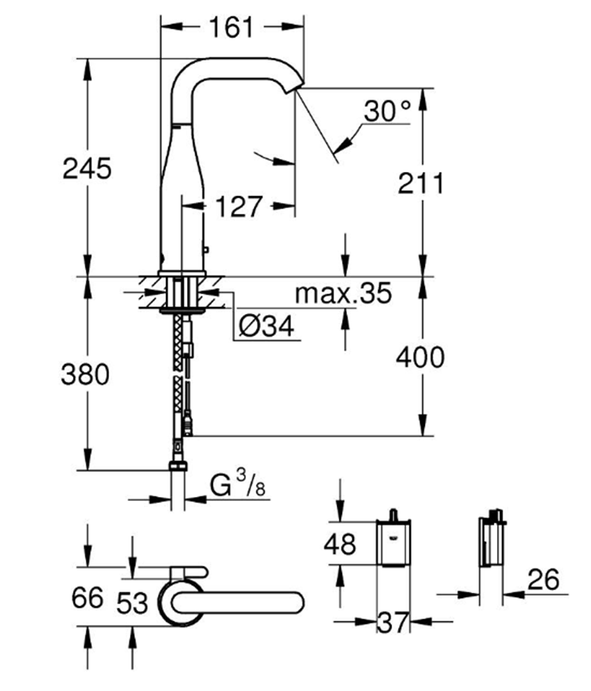 Bateria elektroniczna Grohe Essence E 36445AL0 rys techniczny