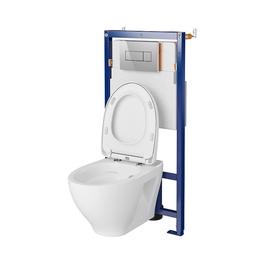 Stelaż podtynkowy do WC z miską Moduo CleanOn i przyciskiem Opti A1 chrom błyszczący Cersanit Tech Line Opti