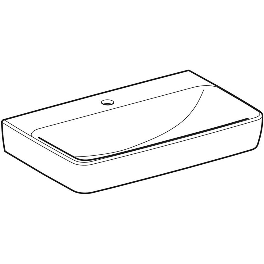 Umywalka ścienna z otworem na baterię bez przelewu 65 cm biała Geberit Selnova Compact rysunek