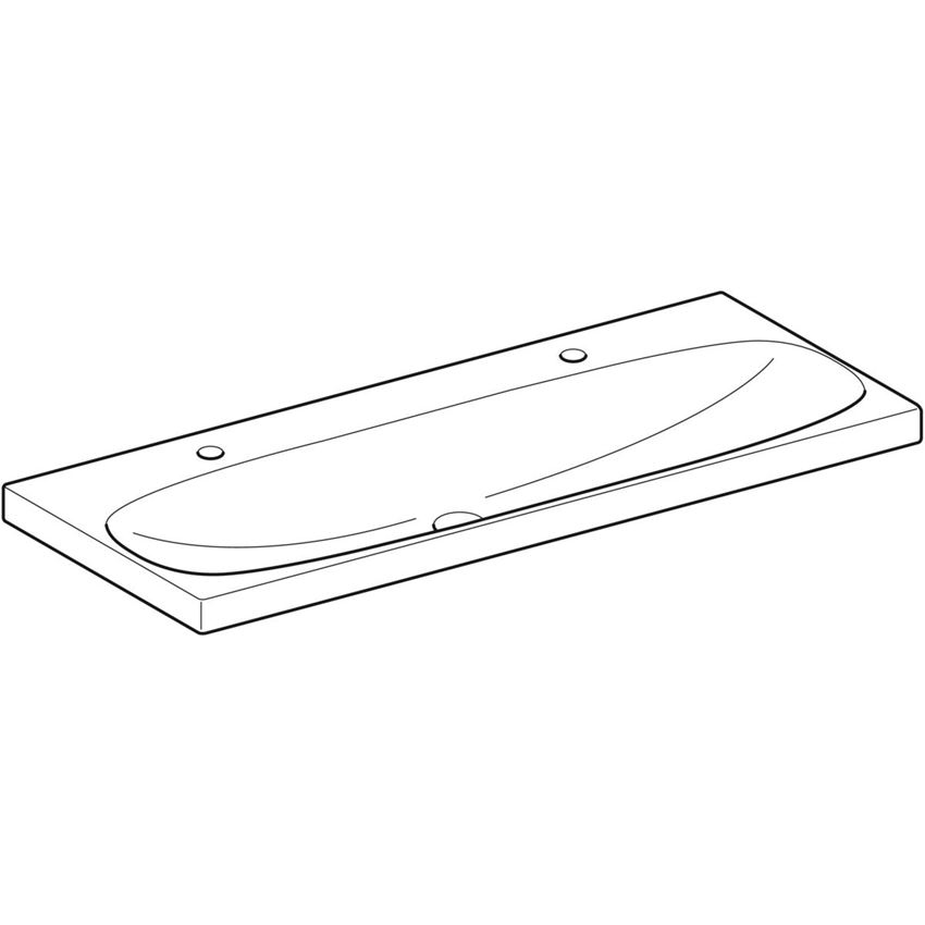 Umywalka ścienna z dwoma otworami na baterię bez przelewu 120 cm biała/KeraTect Geberit Acanto rysunek