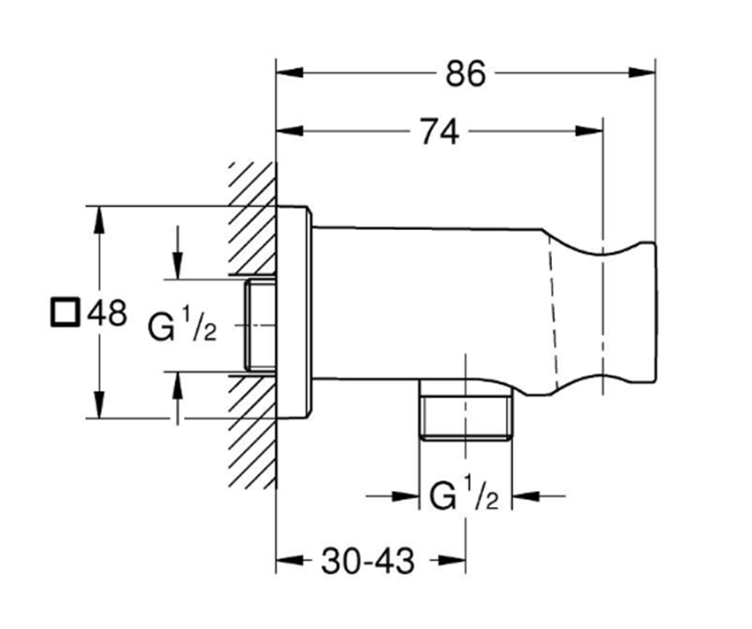 Przyłącze kątowe Grohe Rainshower 26659DL0 rys techniczny
