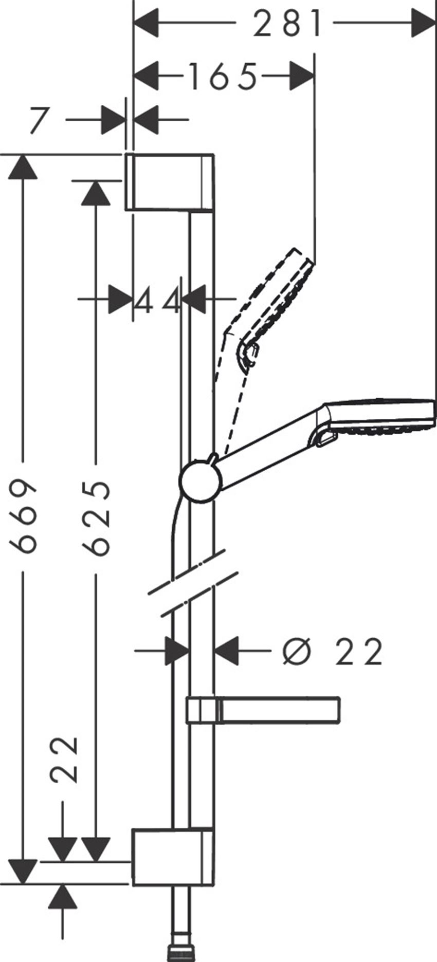 Zestaw prysznicowy z mydelniczką Hansgrohe Crometta rysunek techniczny