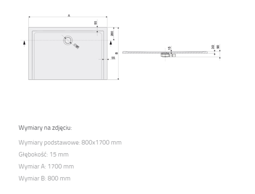 Brodzik prostokątny Sanplast Space Mineral 645-290-0400-01-000 rys techniczny