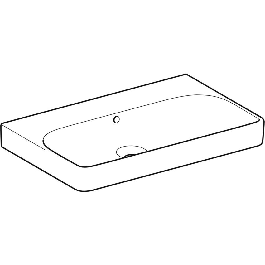 Umywalka ścienna bez otworu na baterię z przelewem 75 cm biała Geberit Smyle Square rysunek