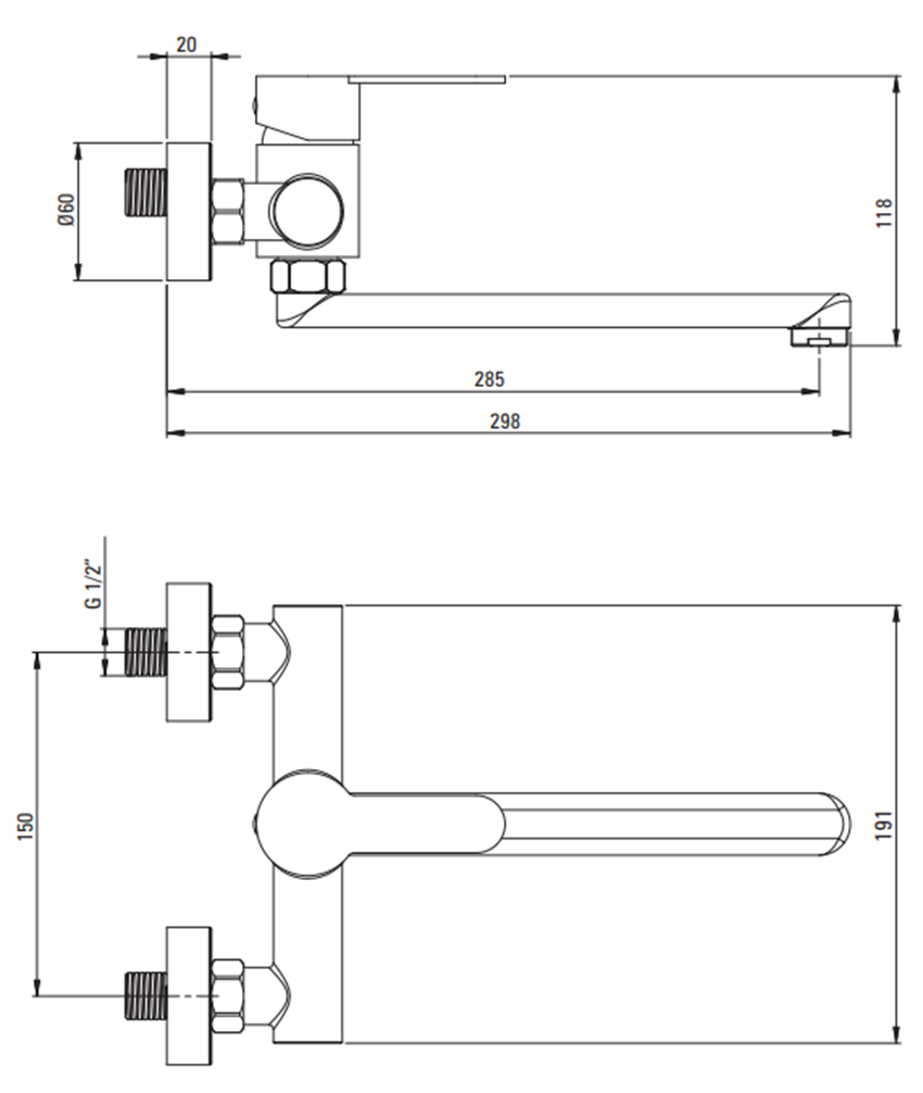 Bateria kuchenna Deante Lupo BLU F80M rys techniczny