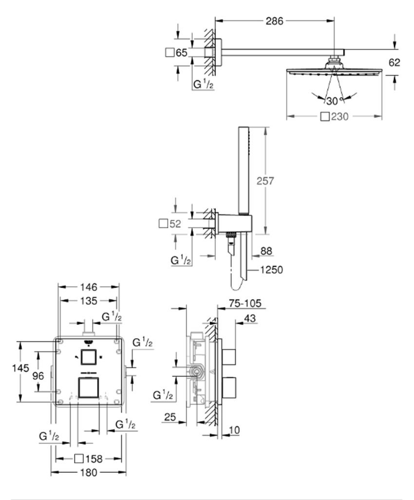 Zestaw prysznicowy Grohe Grohtherm Cube 34741000 rys techniczny