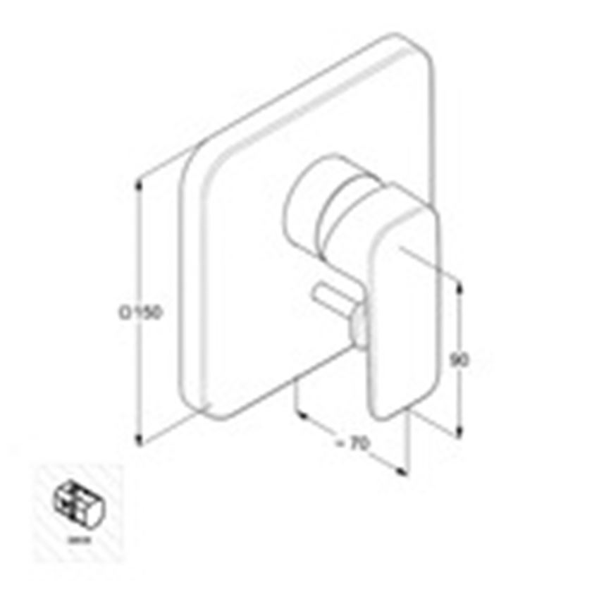 Podtynkowa bateria wannowo-natryskowa element zewnętrzny Kludi Pure&Style rysunek techniczny