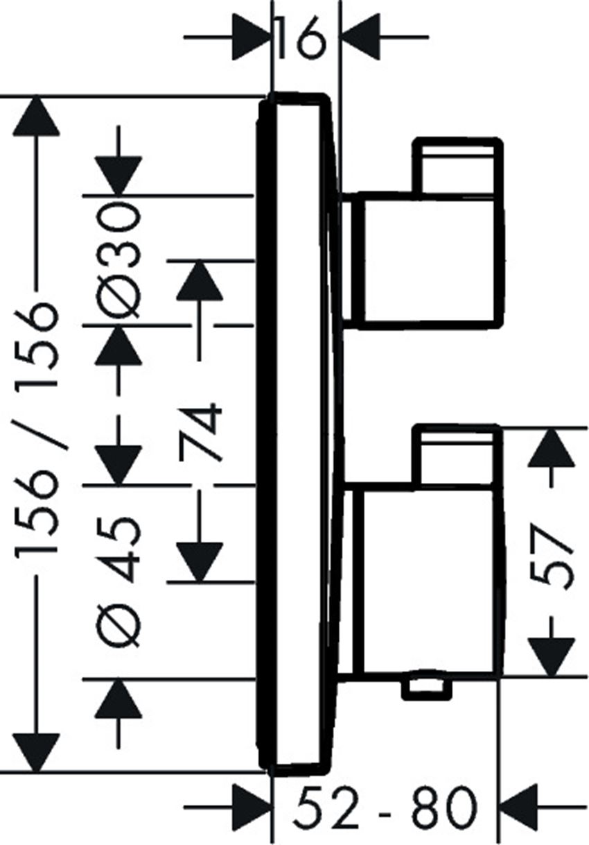 Bateria termostatyczna do 2 odbiorników montaż podtynkowy element zewnętrzny Hansgrohe Ecostat Square rysunek