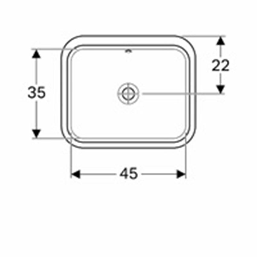 Umywalka podblatowa prostokątna 45x35 cm Koło VariForm rysunek techniczny
