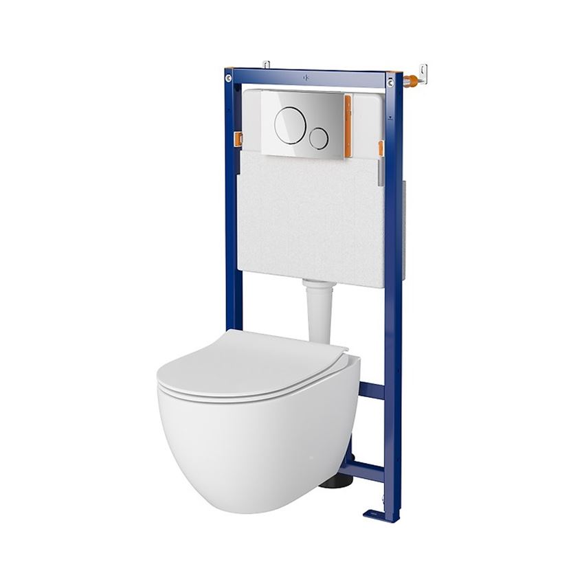Stelaż podtynkowy do WC z miską Zen CleanOn i przyciskiem Opti B2 chrom błyszczący Cersanit Tech Line Opti