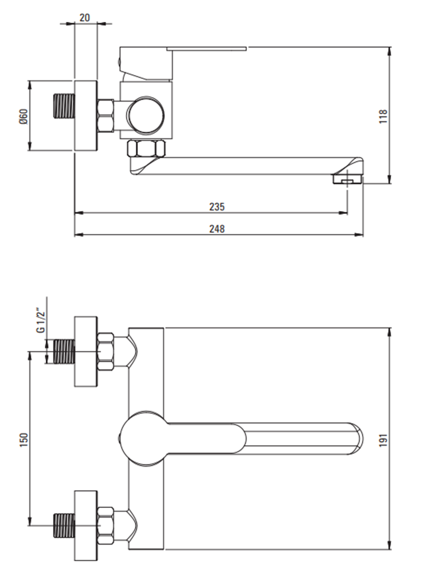 Bateria umywalkowa Deante Lupo BLU F50M rys techniczny