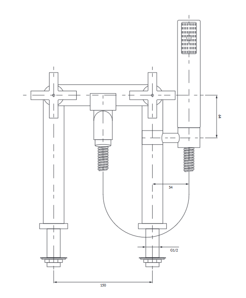 Bateria wannowa 2-otworowa chrom połysk Omnires Modern rysunek