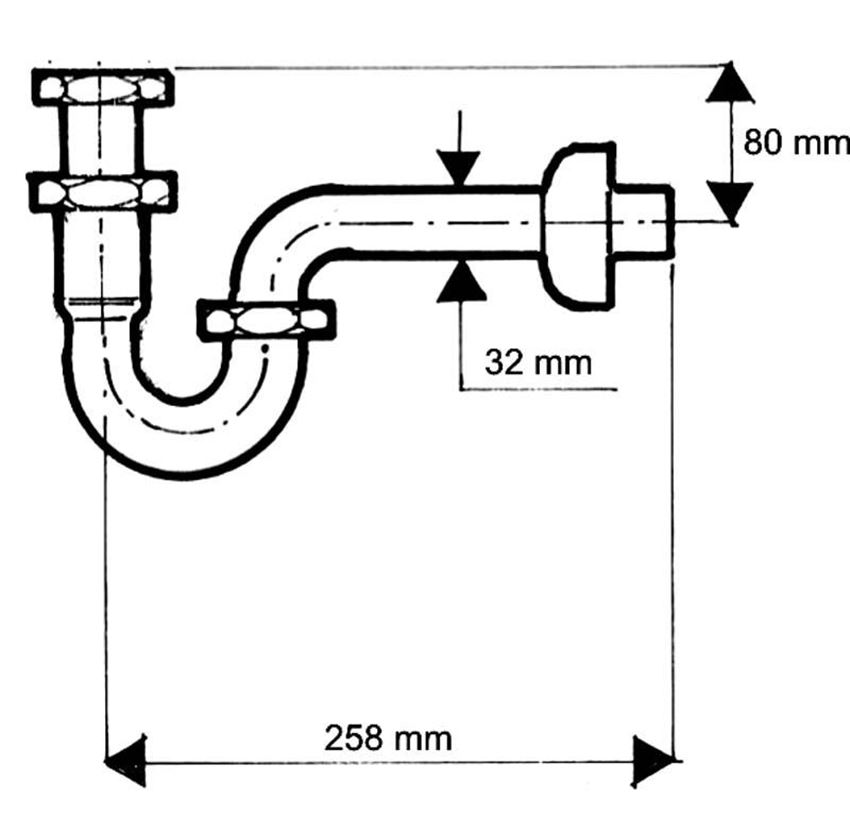 Syfon umywalkowy rurowy McAlpine rysunek techniczny