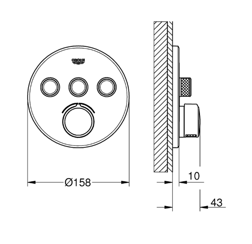 Bateria podtynkowa Grohe Grohtherm Smartcontrol 29146000 rys techniczny