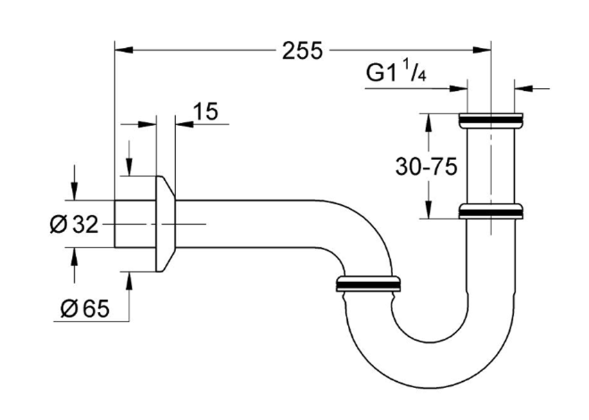 Rurkowy syfon Grohe 28947000 rys techniczny