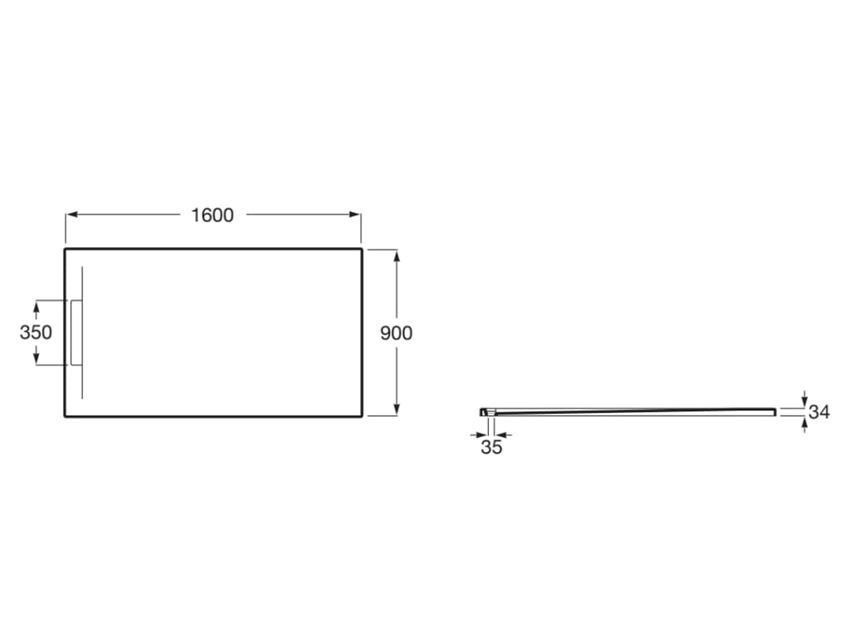 Brodzik prostokątny STONEX® z ukrytym odpływem 160x90x3,4 cm Roca Pyros rysunek
