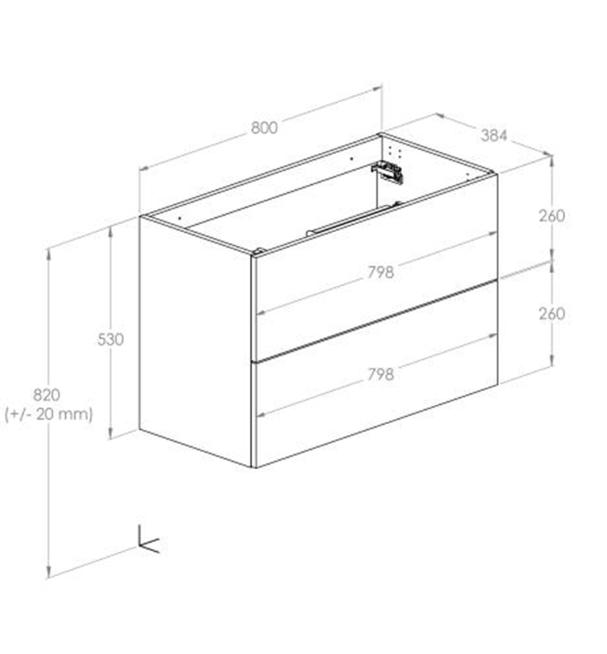 Szafka podumywalkowa 80 cm z 2 szufladami Roca Kwadro rysunek