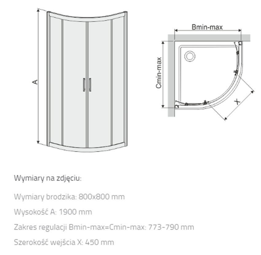 Kabina prysznicowa Sanplast TX 600-271-0252-39-231 rys techniczny