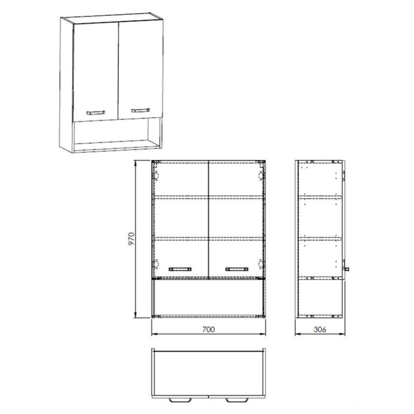 Szafka górna wisząca 70x97 cm biały połysk Elita Sunn 70 2D White HG rysunek