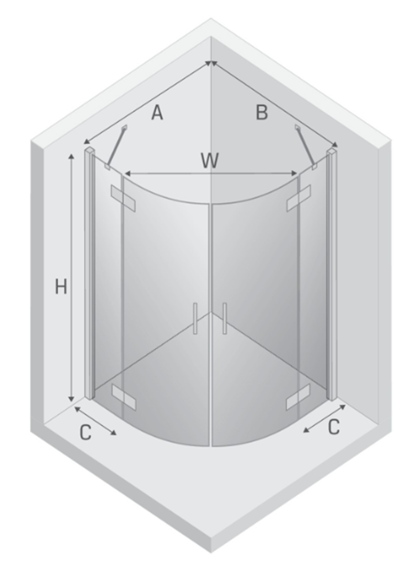 Kabina półokrągła New Trendy Nesta Gold Brushed K-3797 rys techniczny