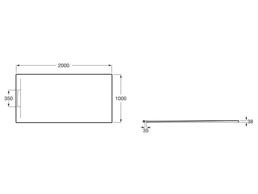 Brodzik prostokątny STONEX® z ukrytym odpływem 200x100x3,8 cm Roca Pyros rysunek