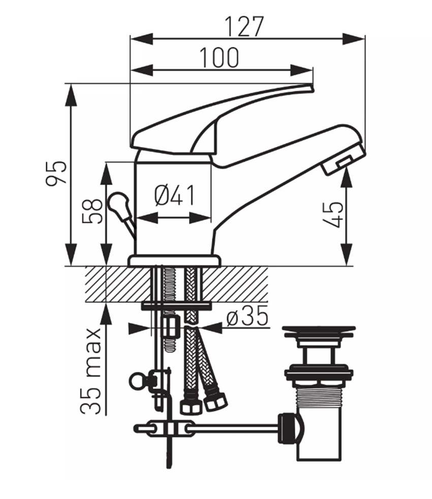 Bateria umywalkowa Ferro Basic BBC2 rys techniczny