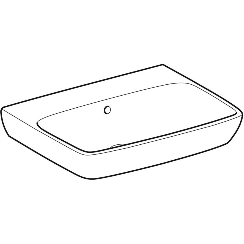 Umywalka prostokątna bez otworu na baterię z przelewem 60 cm Geberit Selnova Square rysunek