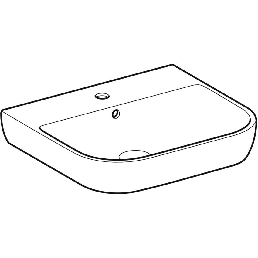 Umywalka ścienna z otworem na baterię z przelewem 55 cm Geberit Smyle Square rysunek