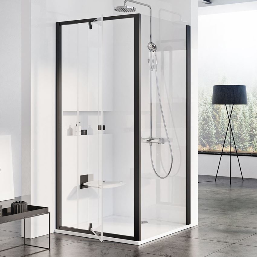 Ścianka stała kabiny prysznicowej profile czarne 90x190 cm Ravak Pivot