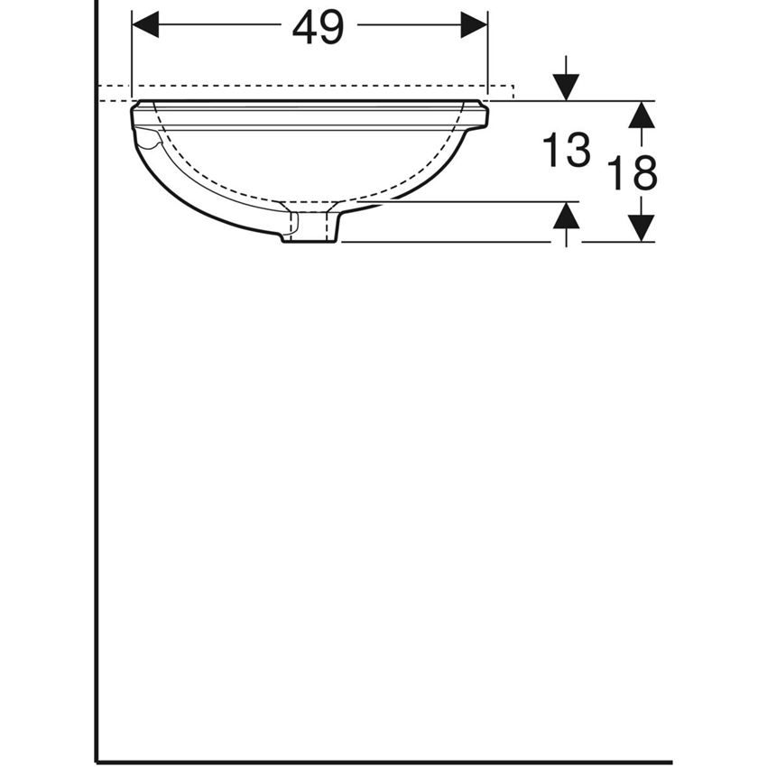 Umywalka podblatowa bez otworu na baterię z przelewem 62,5 cm Geberit VariForm rysunek