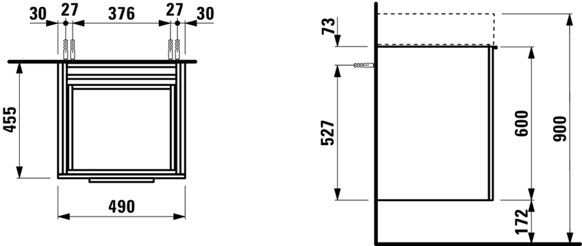 Szafka pod umywalkę 49x45,5x61,5 cm Laufen Kartell rysunek techniczny