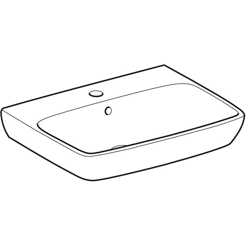 Umywalka prostokątna z otworem na baterię z przelewem 60 cm Geberit Selnova Square rysunek