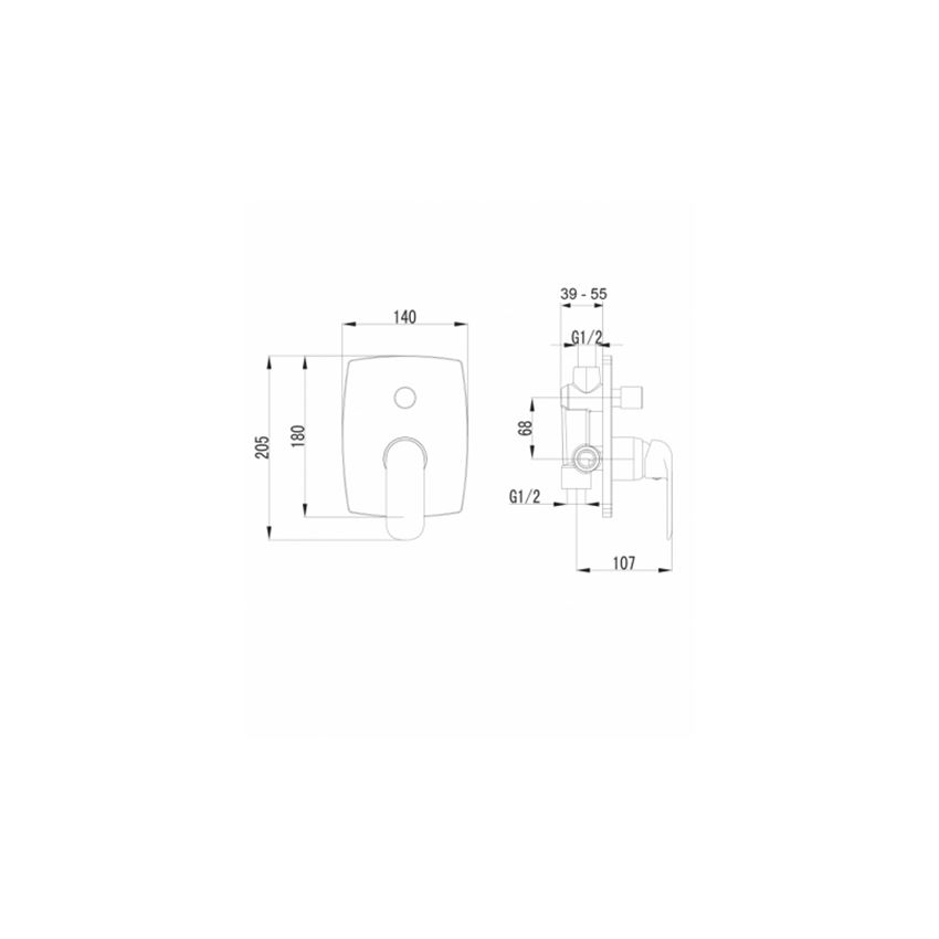 Bateria prysznicowo-wannowa podtynkowa chrom Omnires Sacramento rysunek