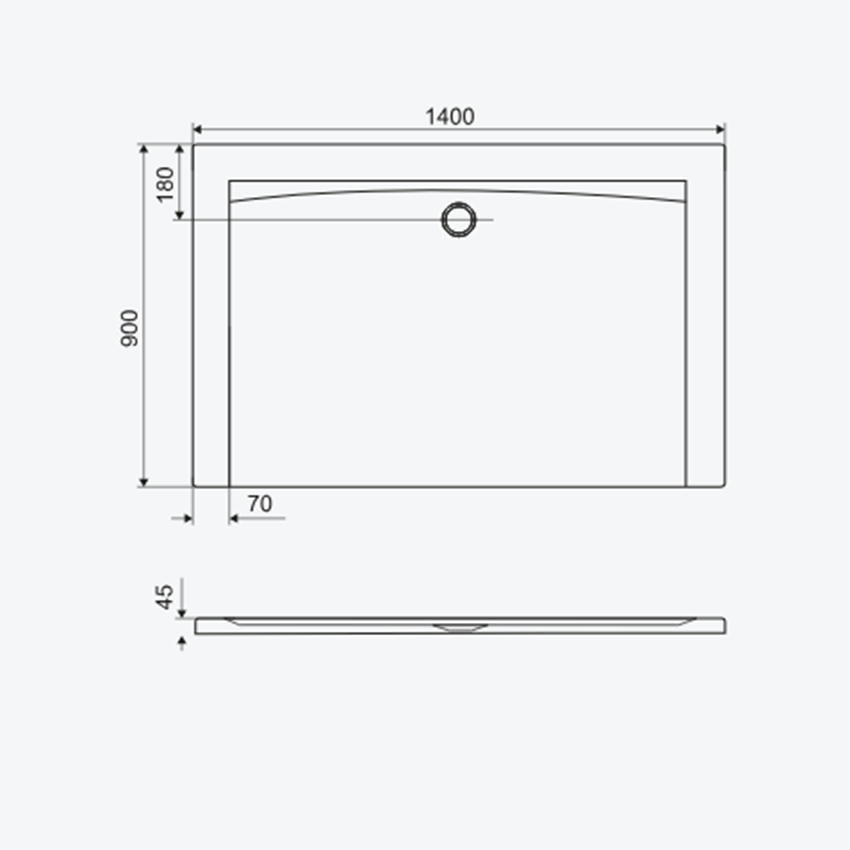 Brodzik prostokątny niski 140x90 cm Excellent Forma X rysunek