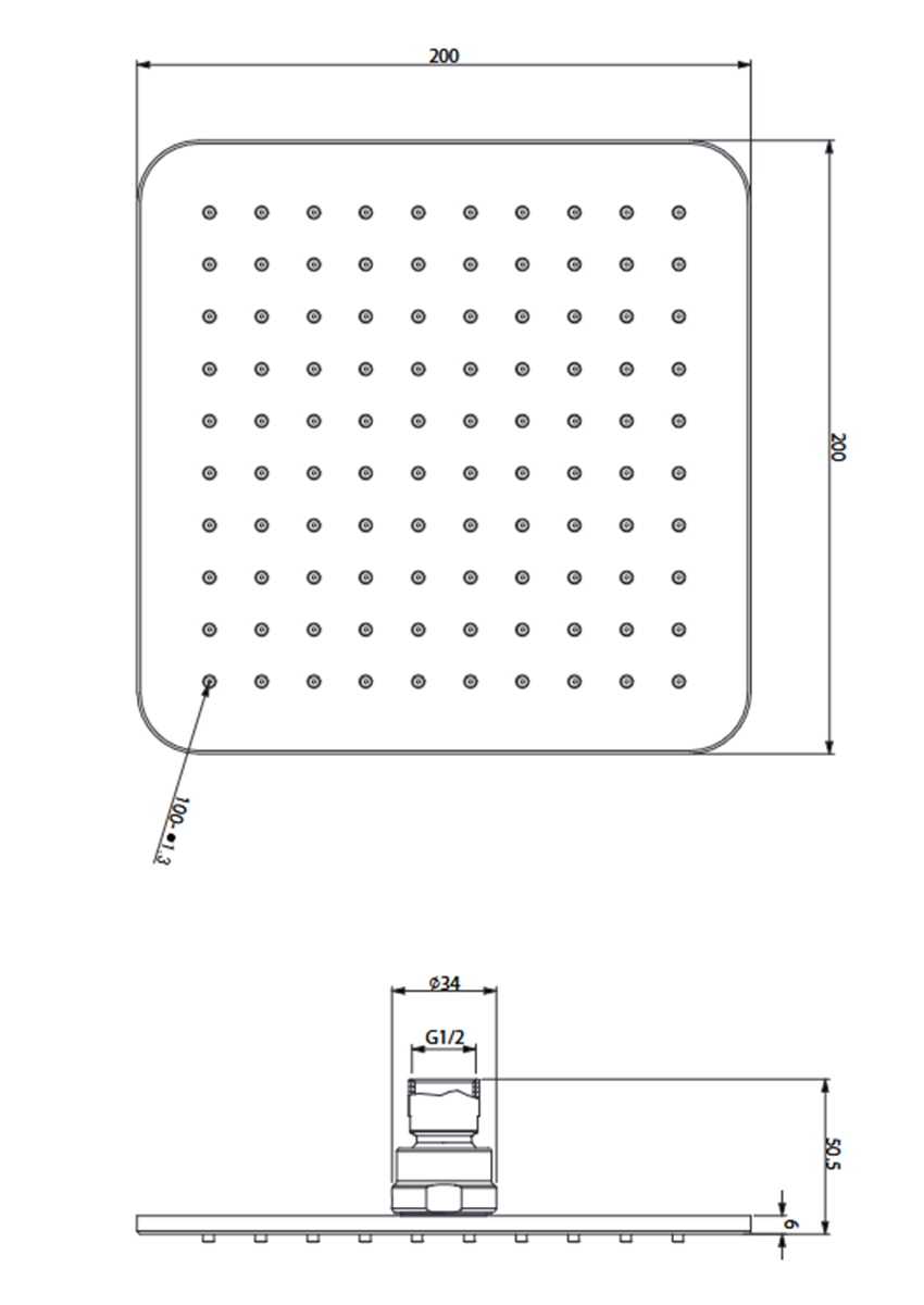 Deszczownica 1-funkcyjna 20x20 cm Omnires SlimLine rysunek